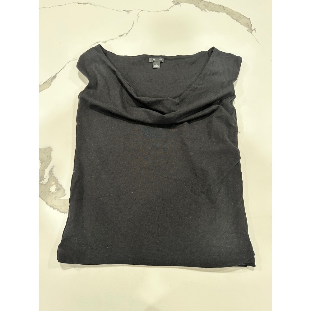 Ann Taylor Womens Black Cowl Neck Sleeveless Top Cotton Modal Blend‎ Blouse S